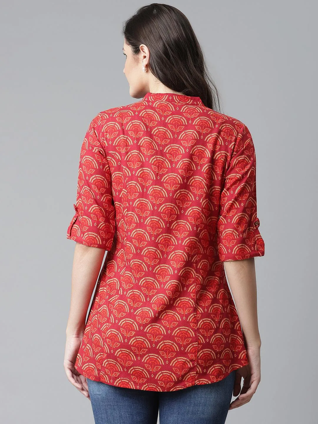 Jashvi Rayon Maroon Printed Shirt style A-line Top