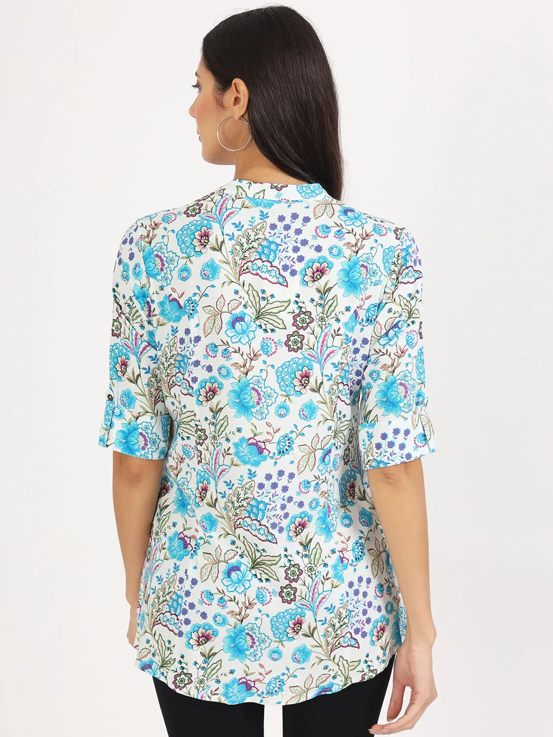 Jashvi White Floral Printed Rayon Top