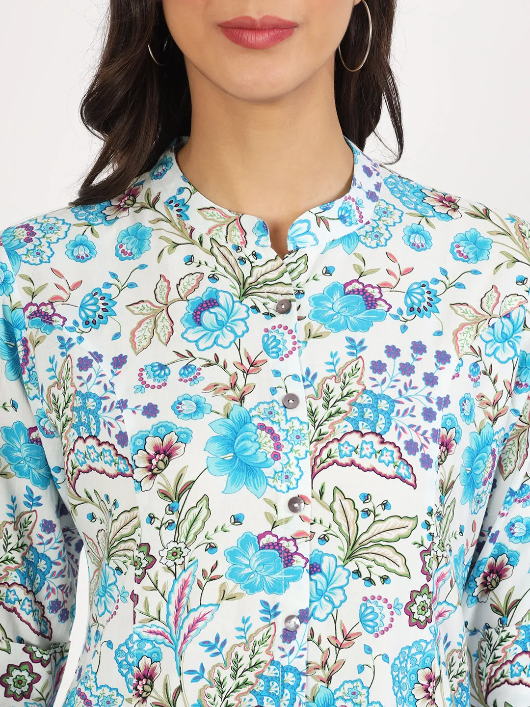 Jashvi White Floral Printed Rayon Top