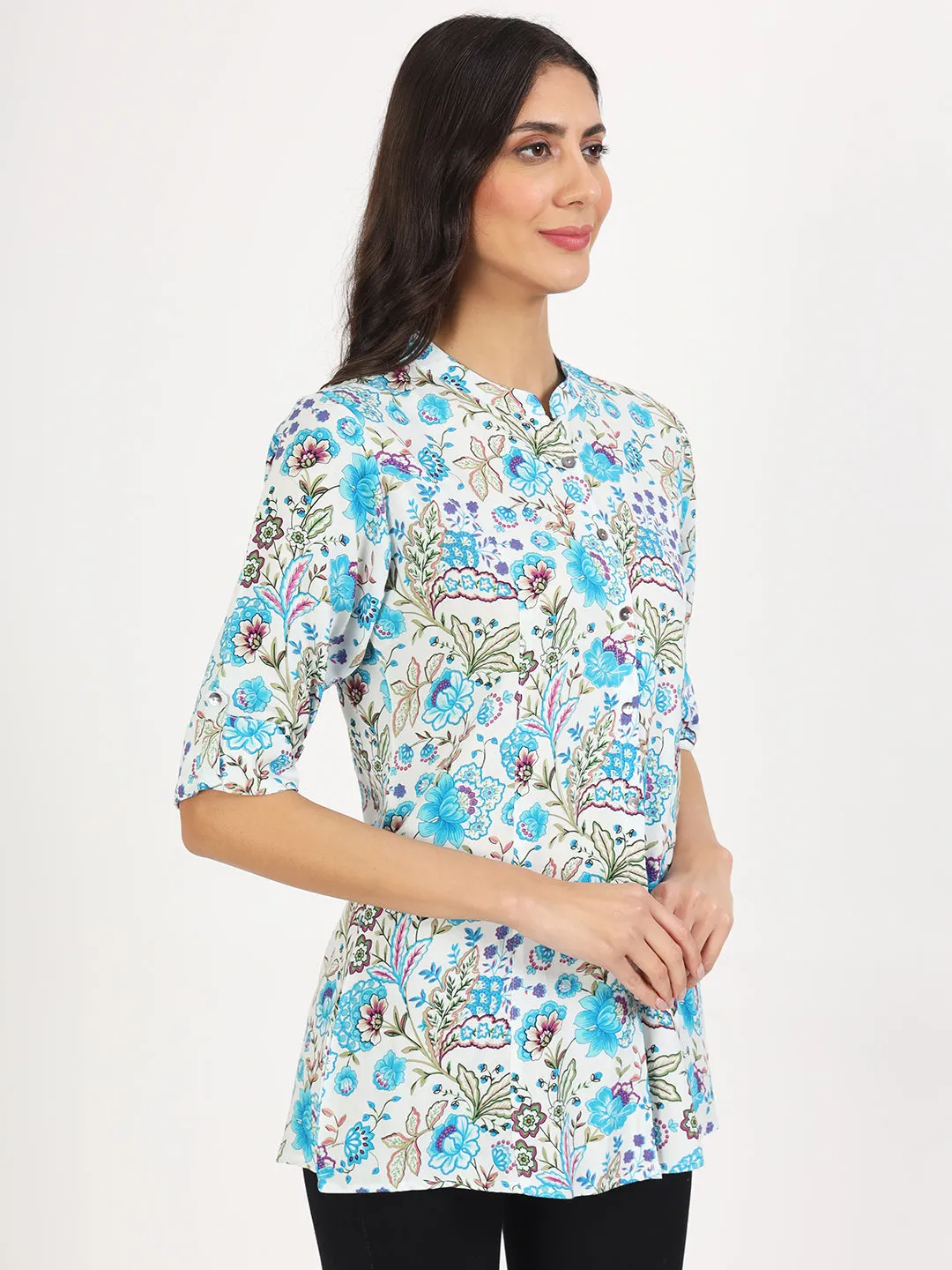 Jashvi White Floral Printed Rayon Top