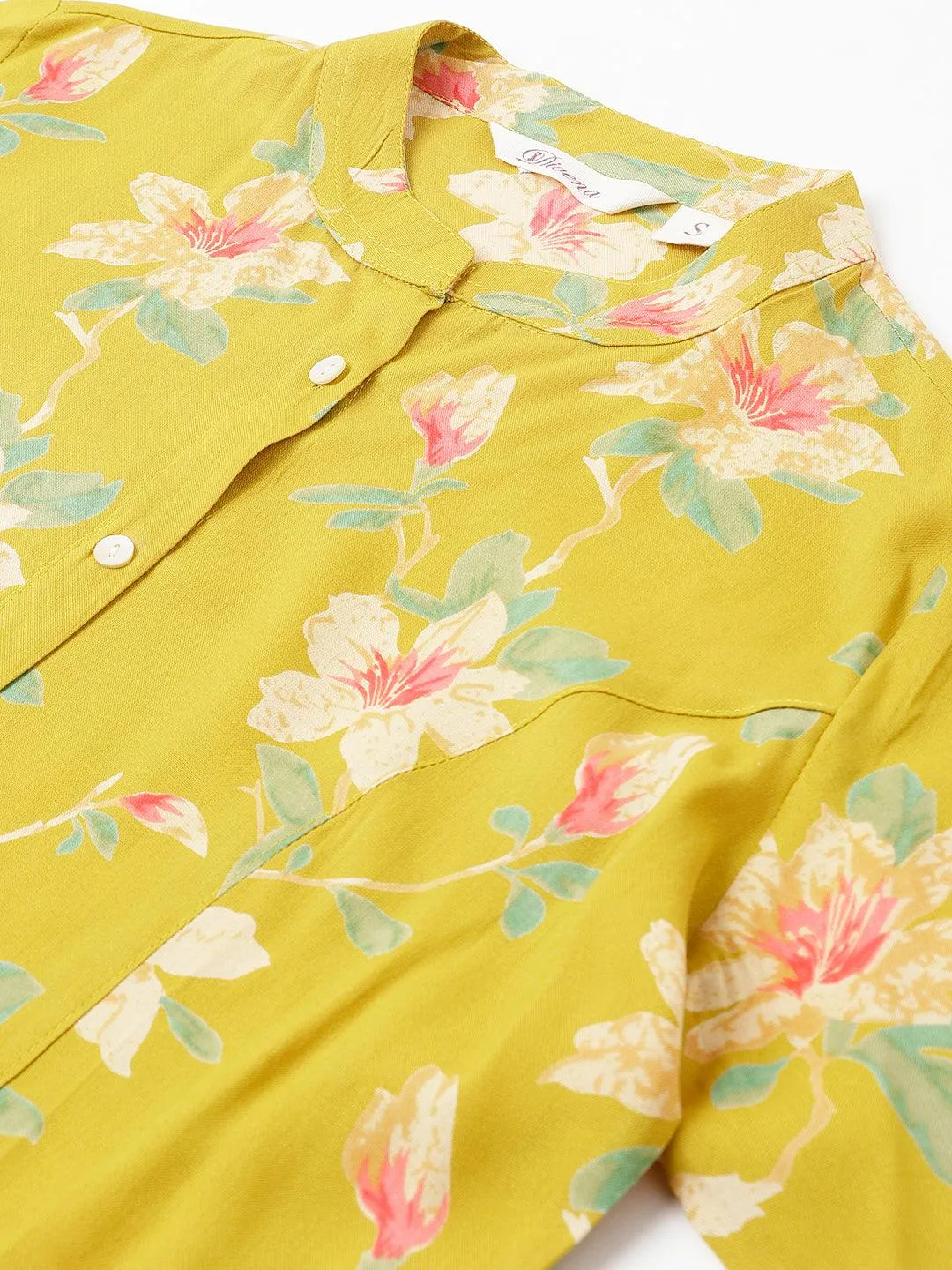 Jashvi Yellow Floral printed Rayon A-line Shirts Style Top