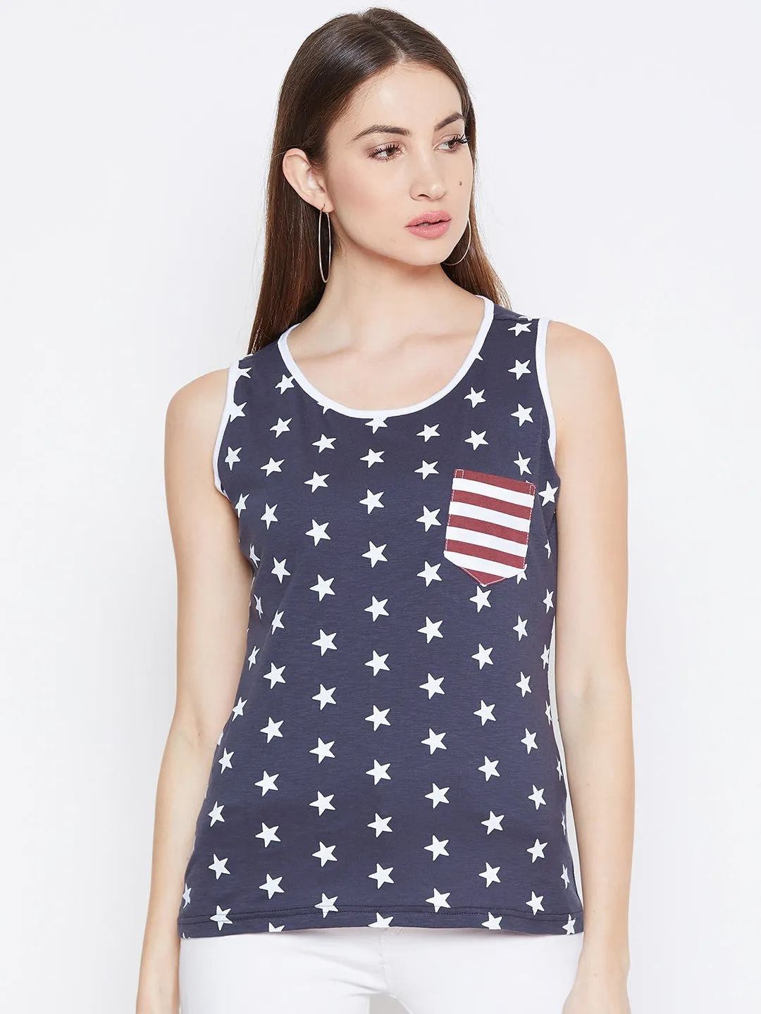 JUMP USA Women Navy Blue Printed Casual Printed Tank Top