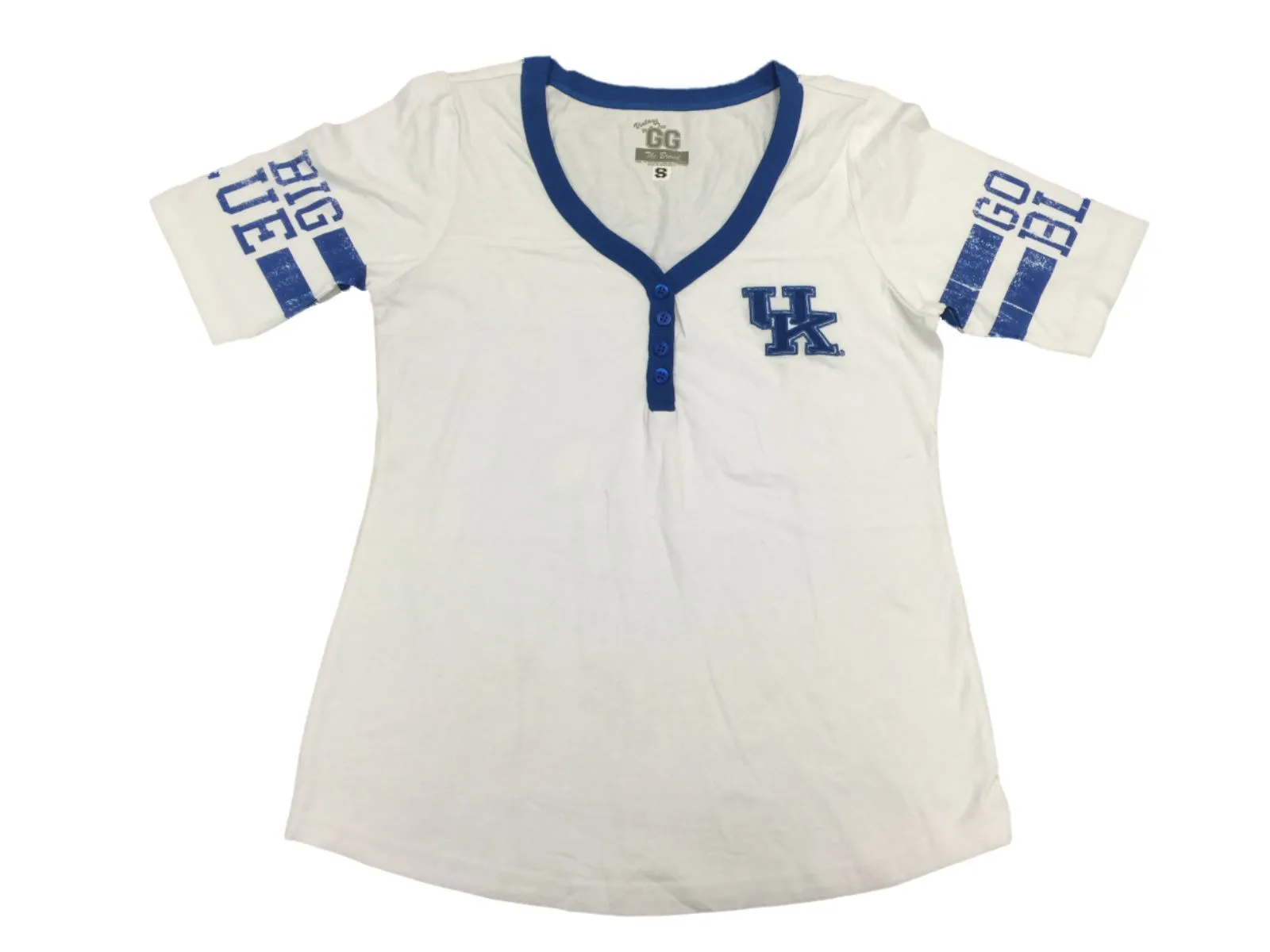 Kentucky Wildcats GG White WOMENS "Go Big Blue" SS 4 Button T-Shirt (S)