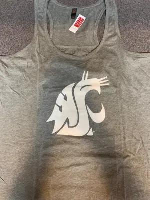 Ladies Grey And White WSU Crew Cut Tank