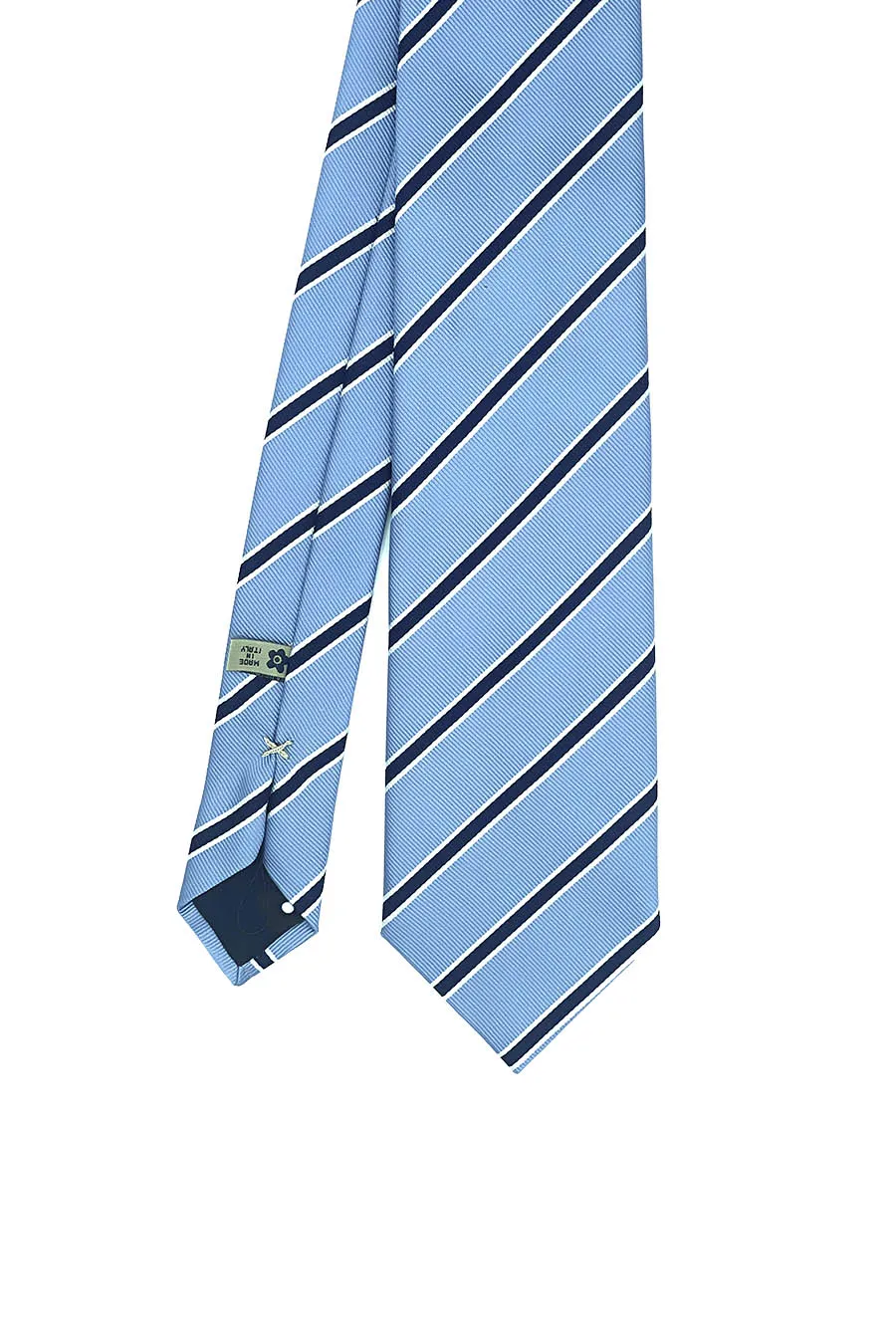 Light blue and blue little striped silk hand made tie