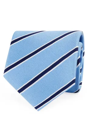 Light blue and blue little striped silk hand made tie