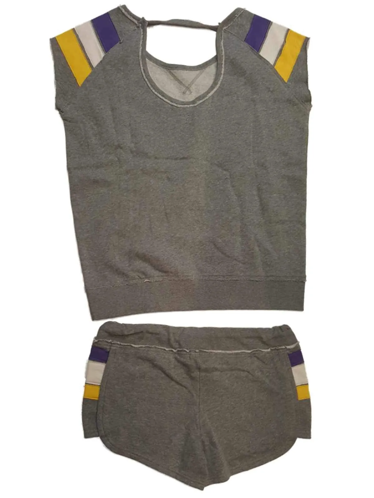 LSU Tigers Colosseum WOMEN'S Gray Short Sleeve Sweatshirt & Shorts Set (M)