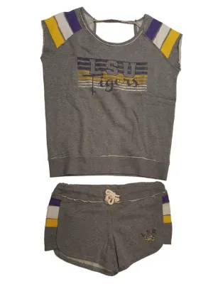 LSU Tigers Colosseum WOMEN'S Gray Short Sleeve Sweatshirt & Shorts Set (M)