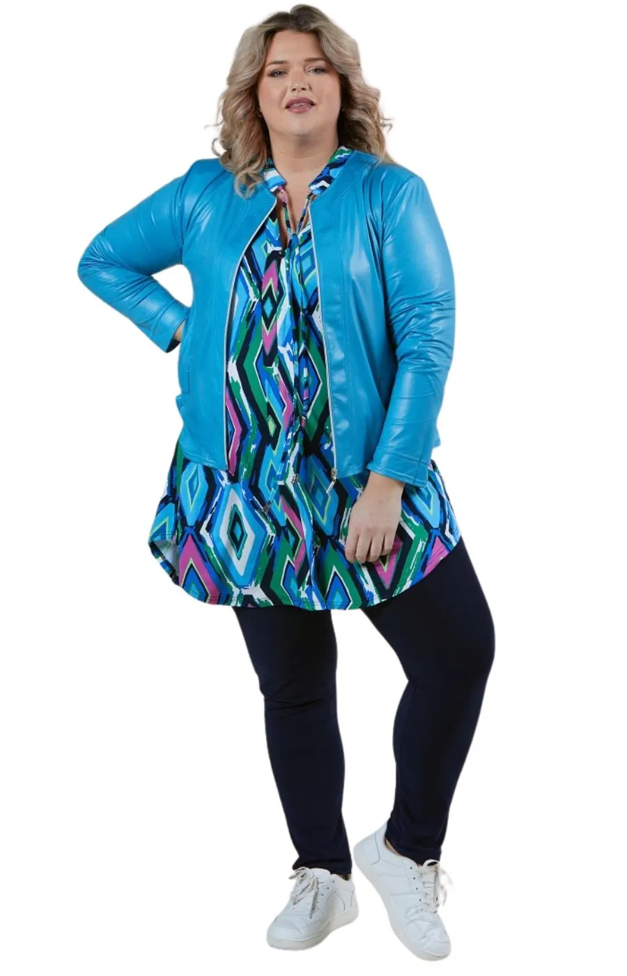 Magna Leather Look Jacket in Turquoise