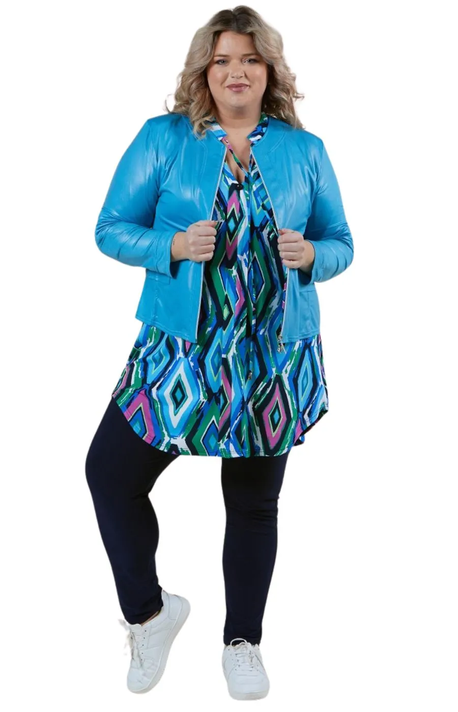 Magna Leather Look Jacket in Turquoise