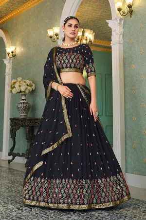 Navy Blue Georgette Thread With Sequins Work On Lehenga Choli