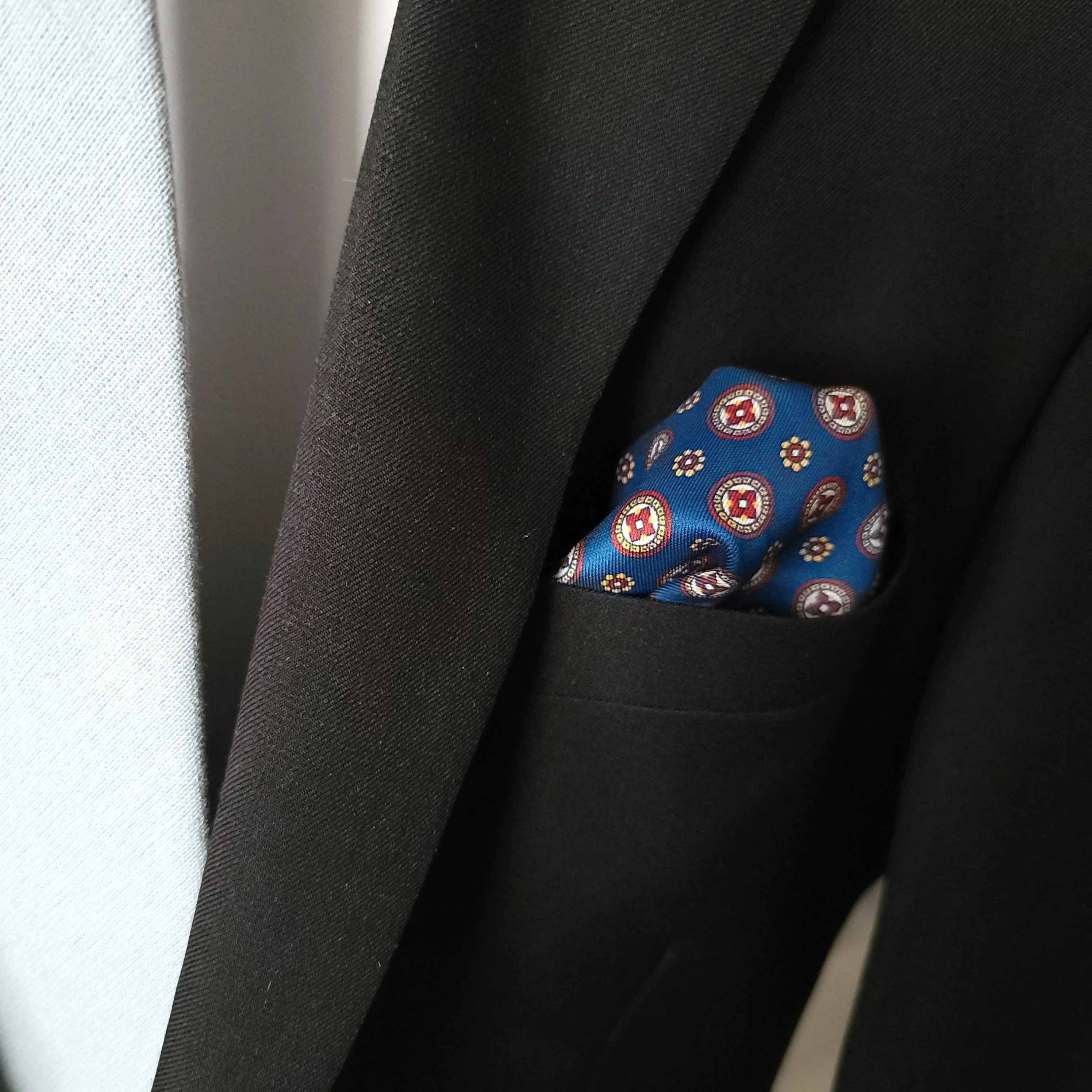 Navy Blue Red Floral Polka Dot Stylish and Elegant Silk Pocket Square