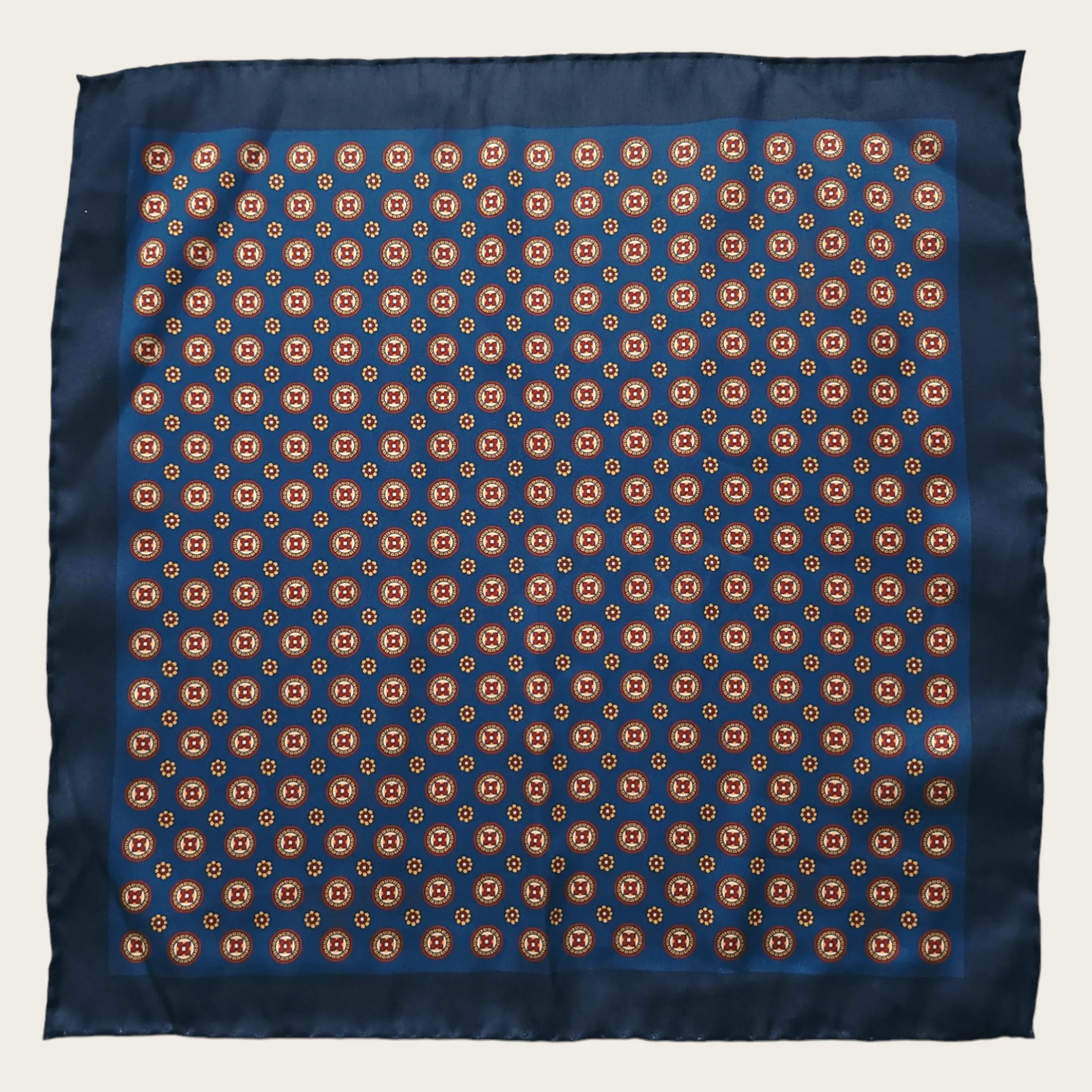 Navy Blue Red Floral Polka Dot Stylish and Elegant Silk Pocket Square