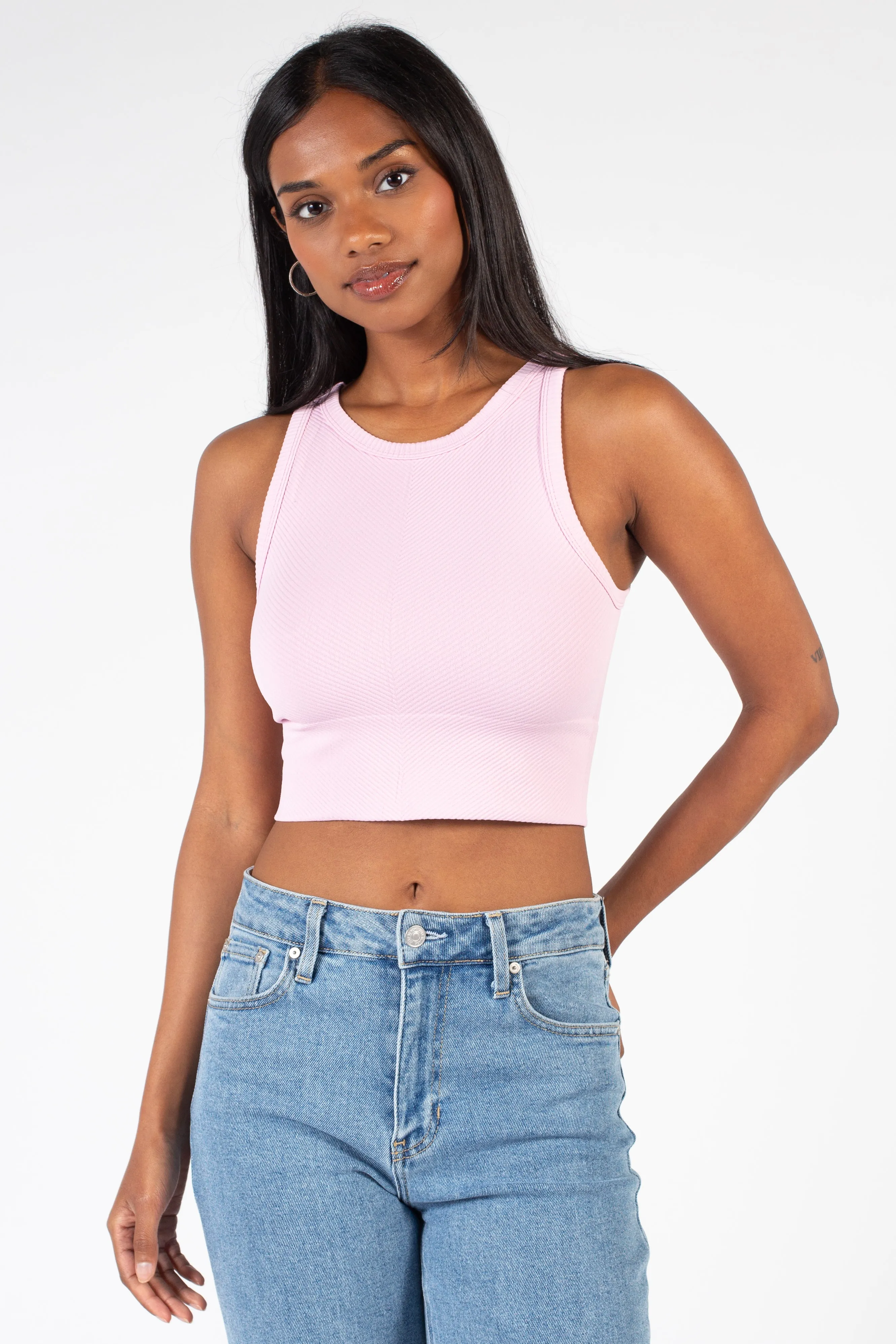 Nellie Crewneck Chevron Crop Top