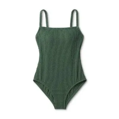 Open Box - Kona Sol Women's Pucker One Piece Swimsuit High Coverage Textured