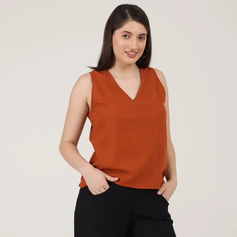 Organic Cotton Sleeveless Top for Women | Rust