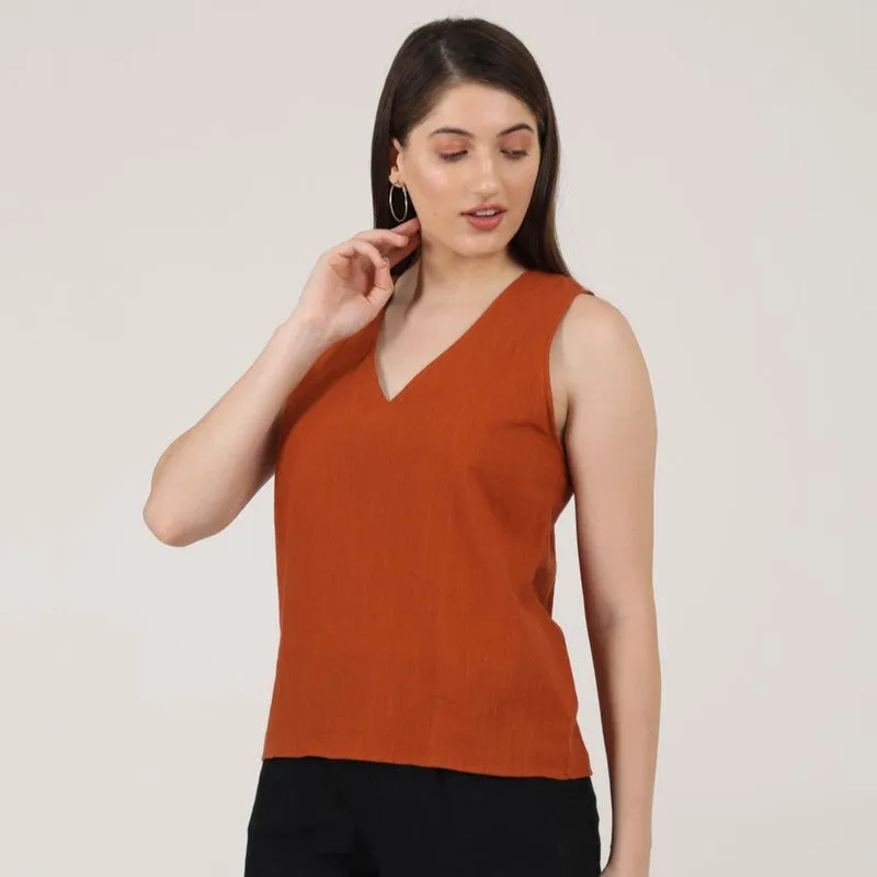 Organic Cotton Sleeveless Top for Women | Rust