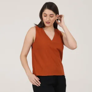 Organic Cotton Sleeveless Top for Women | Rust