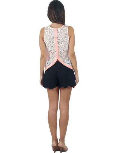 Peach Split Back Lace Tank Top