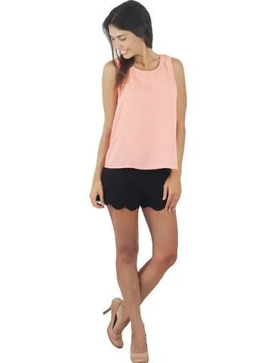 Peach Split Back Lace Tank Top