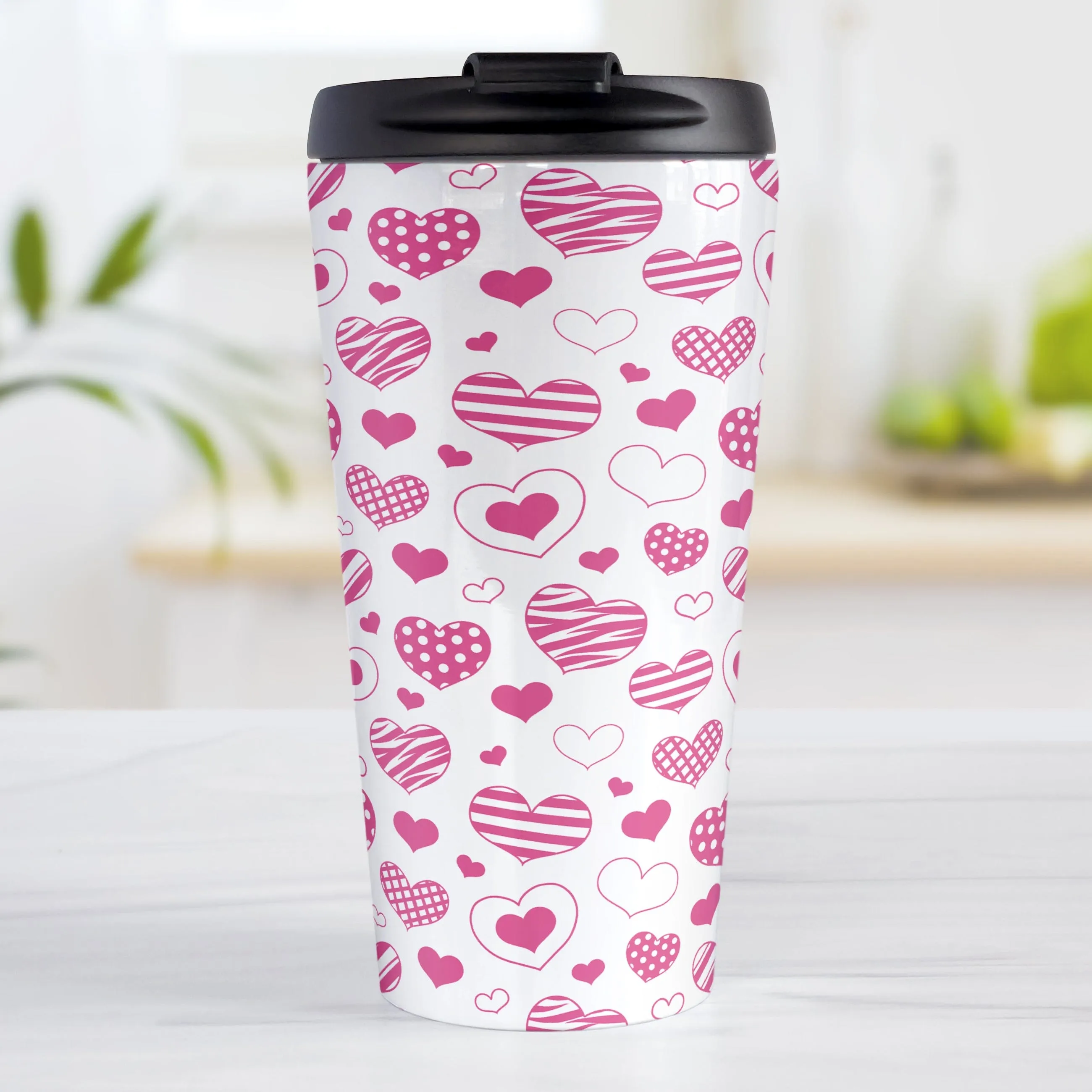 Pink Heart Doodles Travel Mug