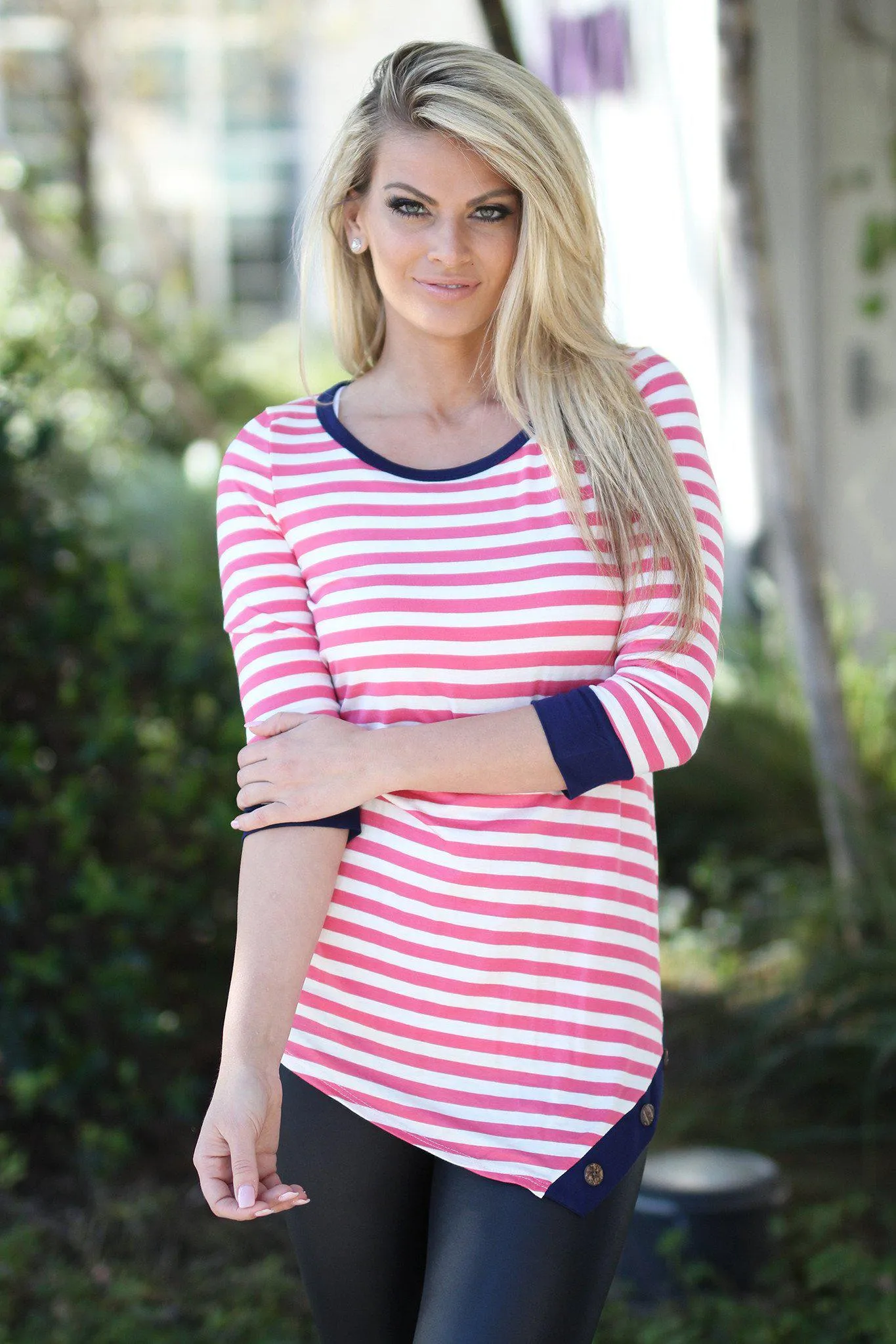 Pink Striped Top With Buttons