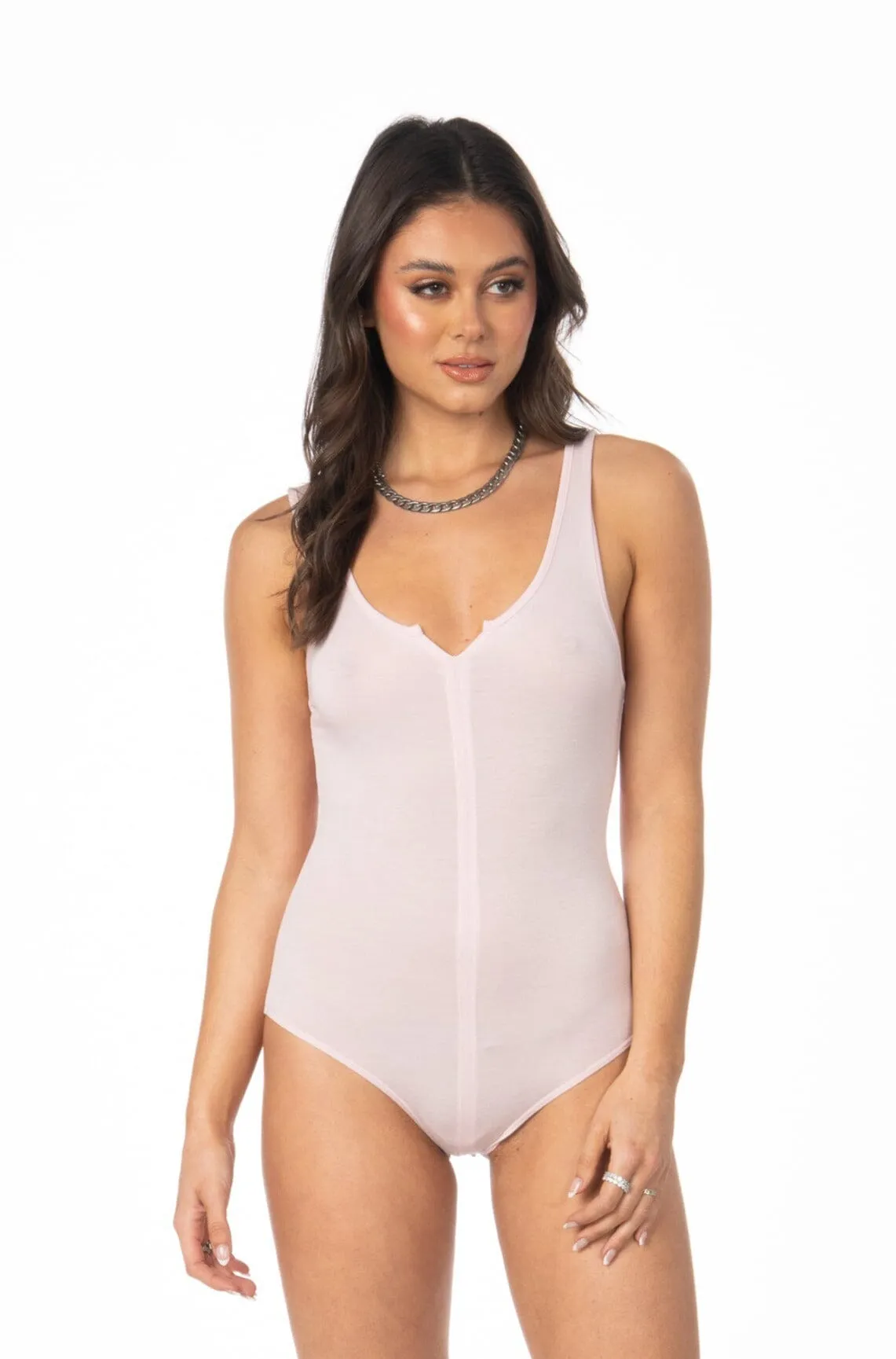 Pink Tank V Notch Bodysuit