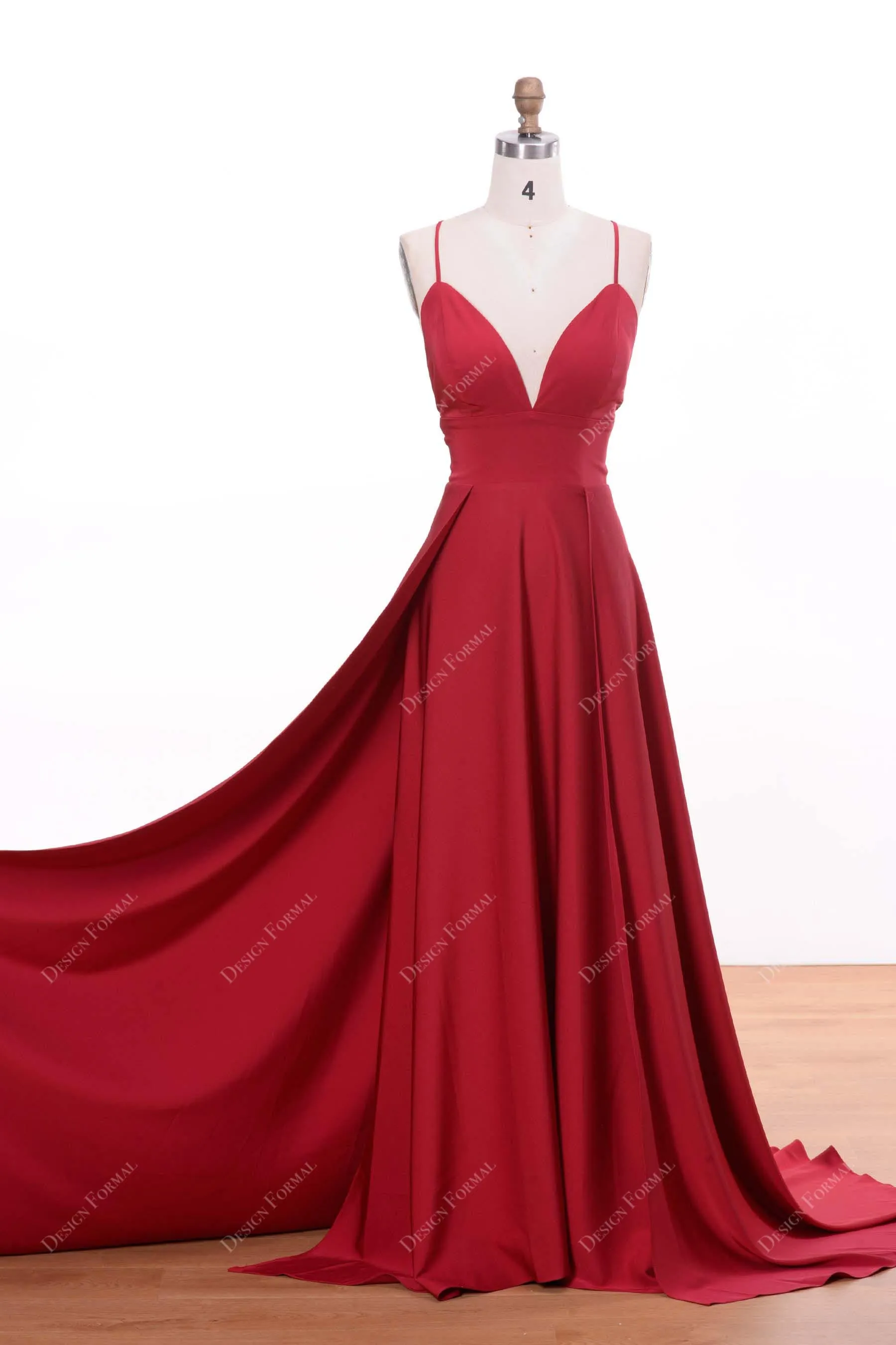 Red Spaghetti Straps Empire Imported Satin Simple A-line Prom Dress