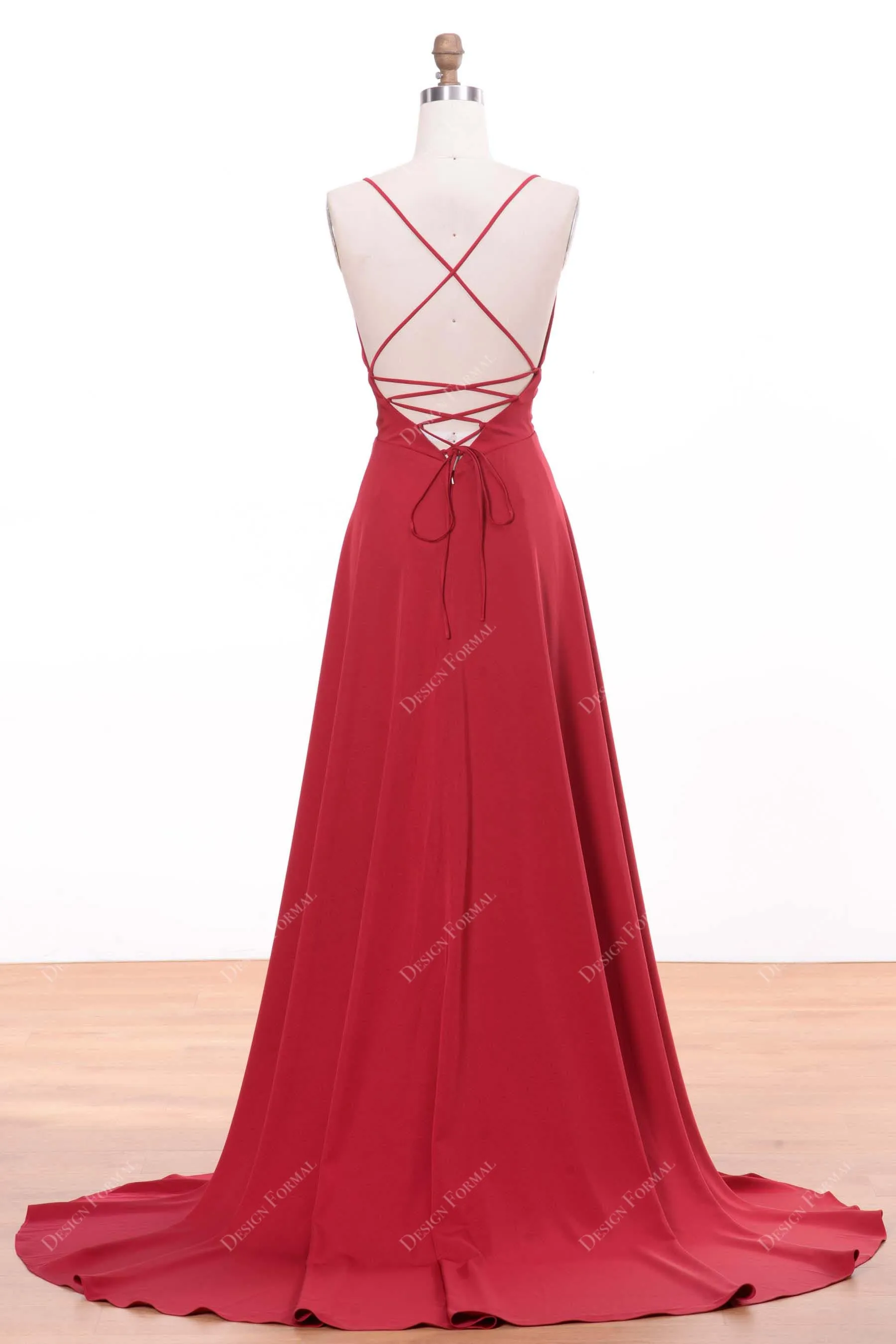 Red Spaghetti Straps Empire Imported Satin Simple A-line Prom Dress