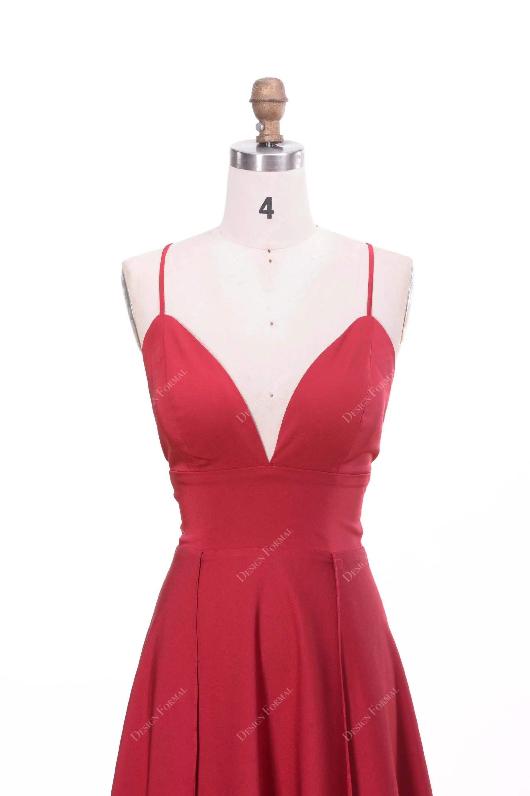 Red Spaghetti Straps Empire Imported Satin Simple A-line Prom Dress