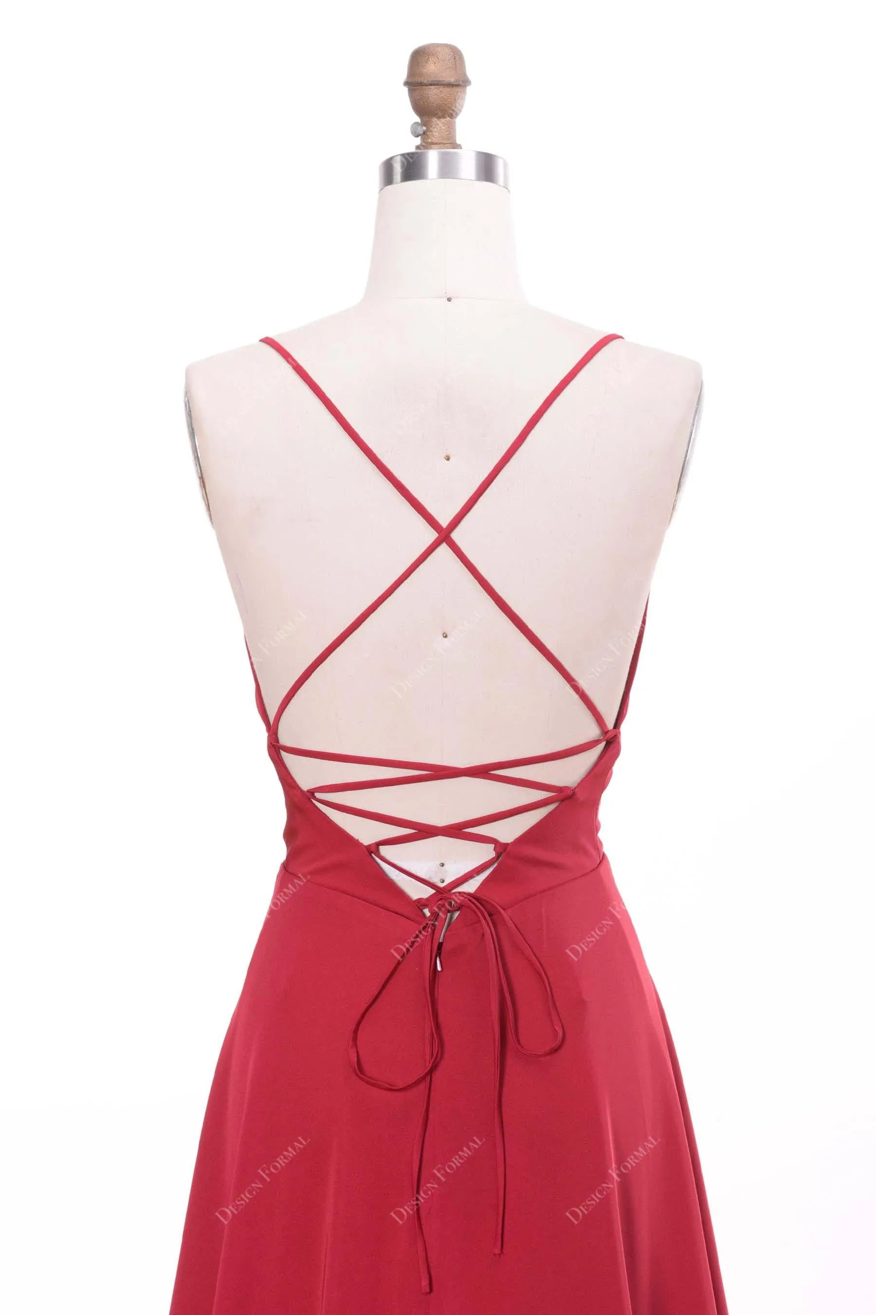 Red Spaghetti Straps Empire Imported Satin Simple A-line Prom Dress