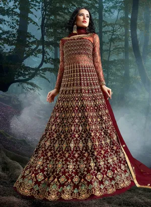 Red Wedding Lehenga Style Anarkali Suit