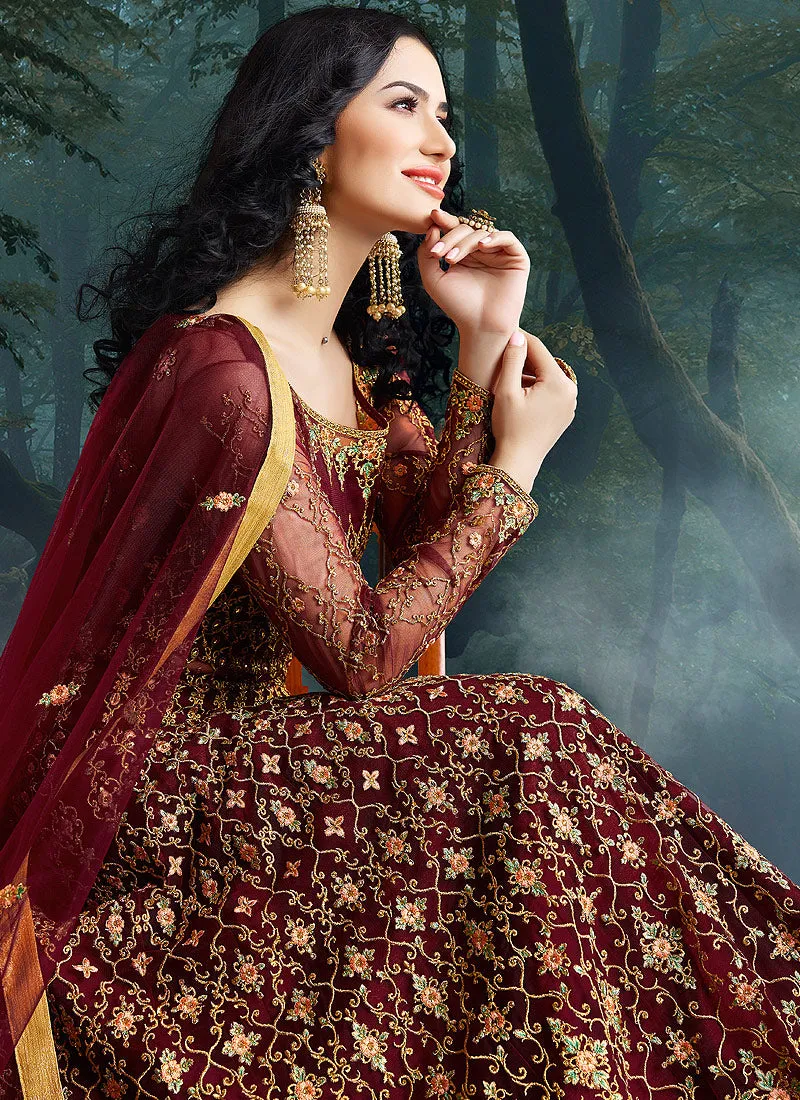 Red Wedding Lehenga Style Anarkali Suit