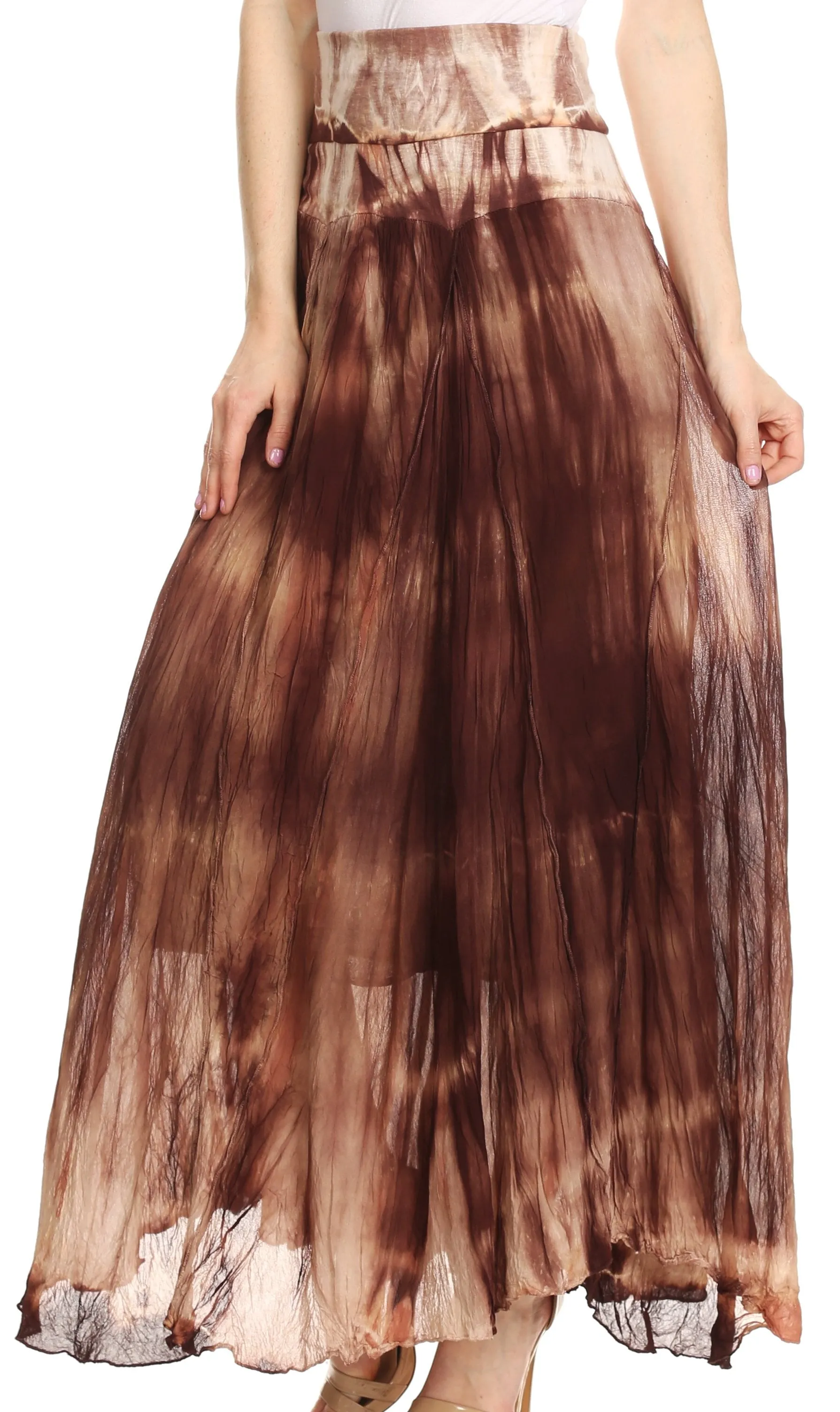 Sakkas Laila Boho Foldover Waistband  Maxi Skirt With Marble Ombre Dye