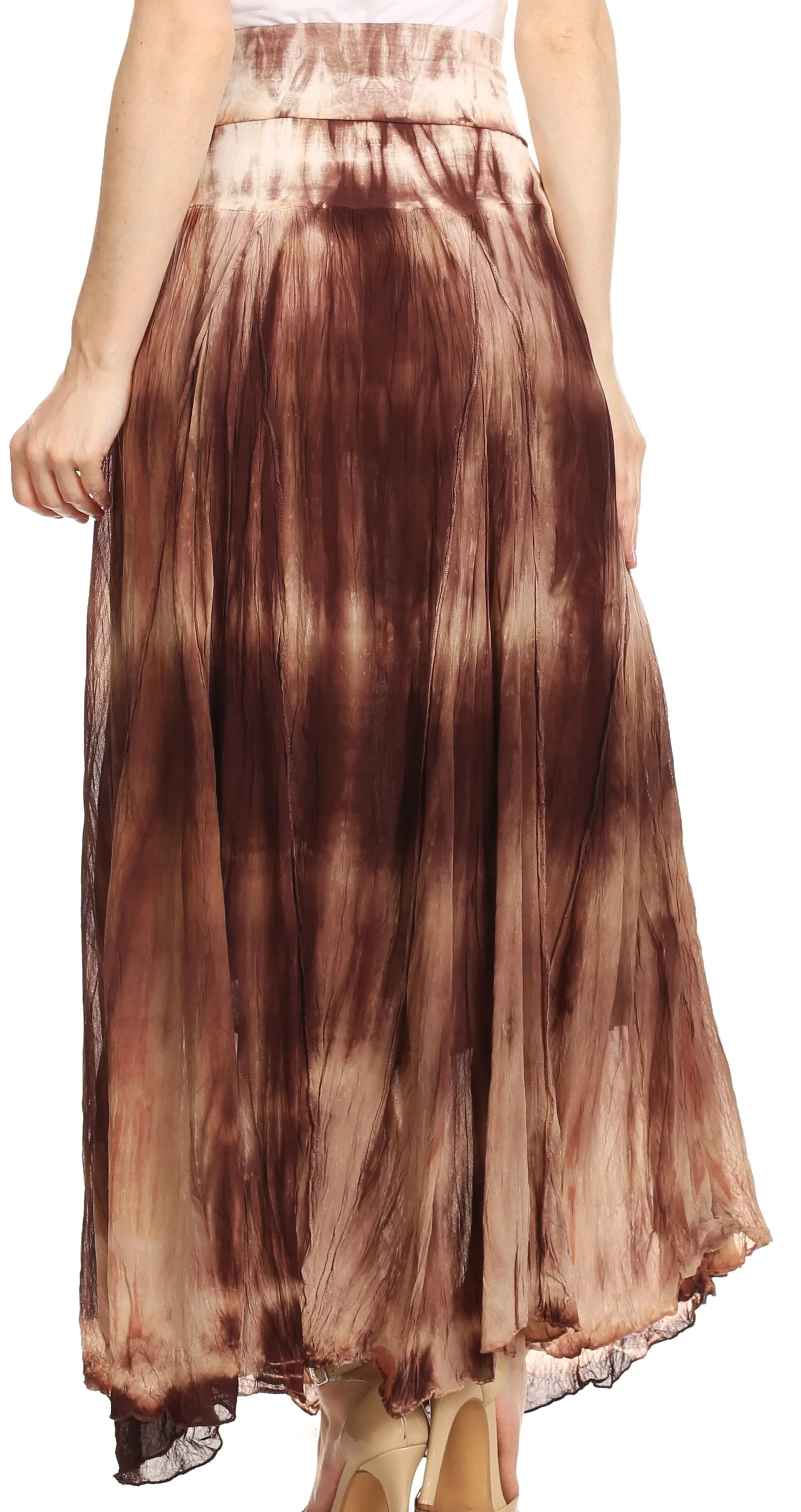 Sakkas Laila Boho Foldover Waistband  Maxi Skirt With Marble Ombre Dye