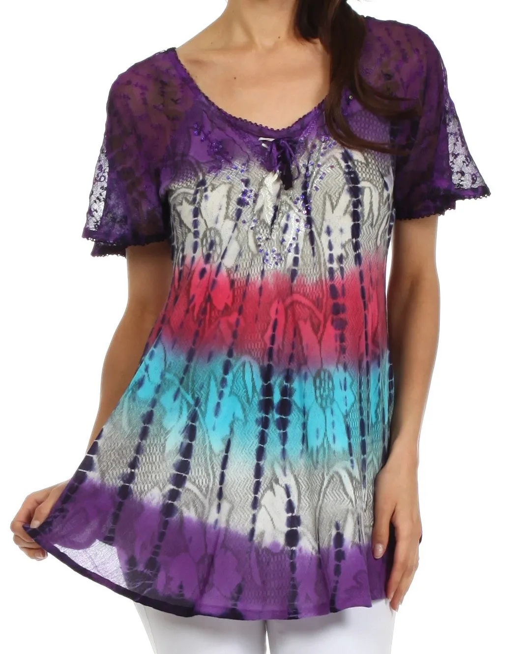 Sakkas Padmini Sequin Tie Dye Blouse