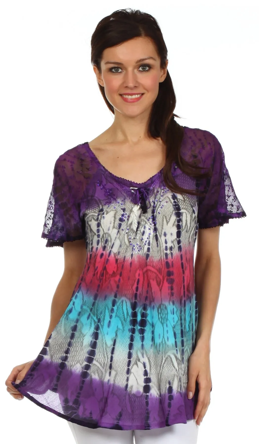 Sakkas Padmini Sequin Tie Dye Blouse