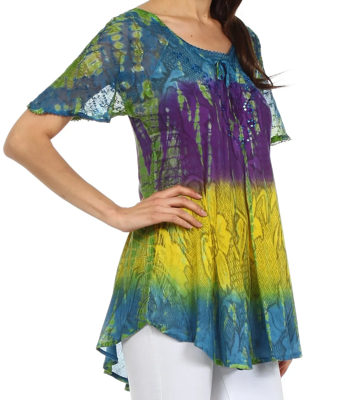 Sakkas Padmini Sequin Tie Dye Blouse