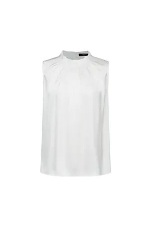 Satin Pleated Stand Collar Sleeveless Blouse