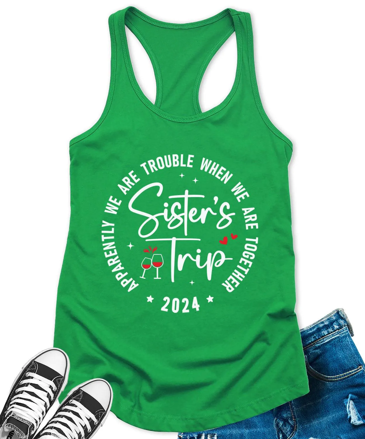 Sisters Trip 2024 Racerback Tank Top for Women Apparently We are Trouble Letter Print Sleeveless Summer Tops