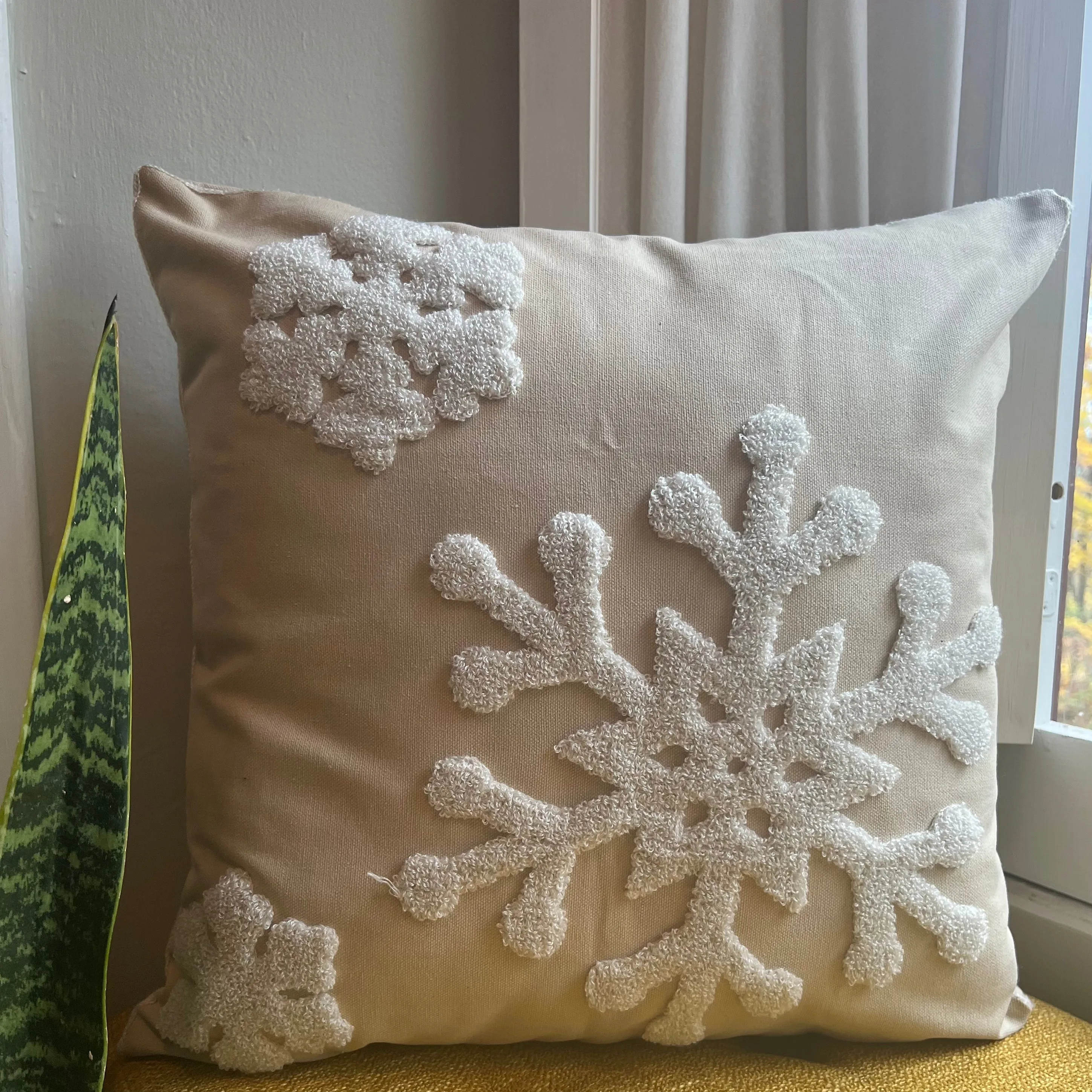 Snowflake Embroidered Pillow Cover