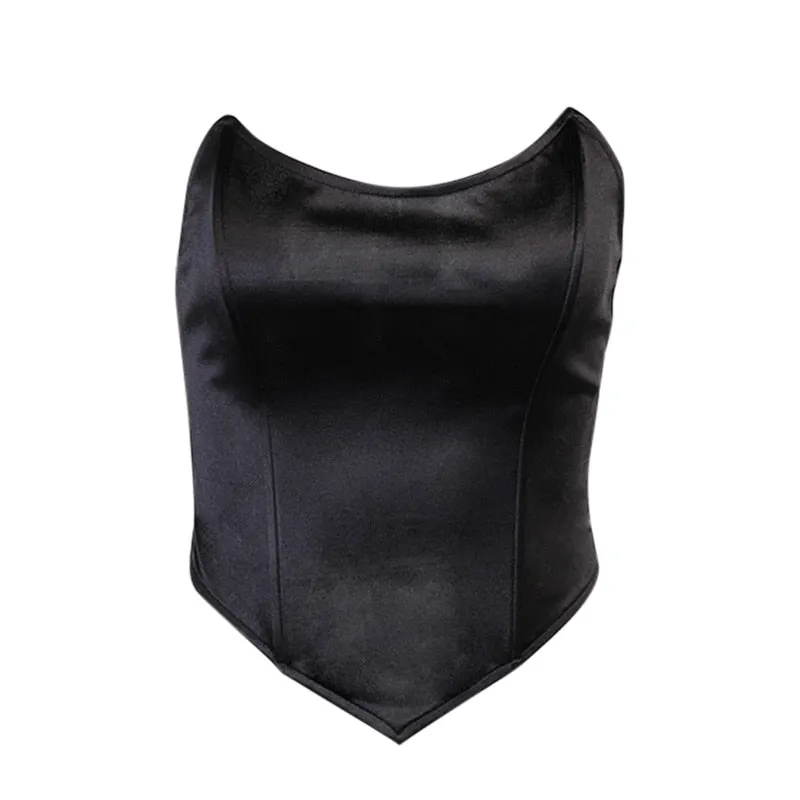 Solid Sleeveless Asymmetric Slim Skinny Corset Cropped Top 2021 Summer Casual Elegant Bustier Silk Women Tube Tops