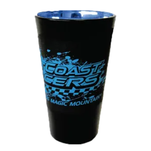 WEST COAST RACERS MATTE BLACK PINT GLASS (SIX FLAGS MAGIC MOUNTAIN)