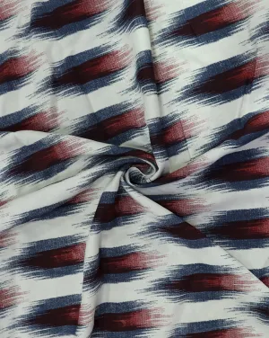 WHITE & MULTICOLOR IKAT DESIGN PRINTED RAYON FABRIC