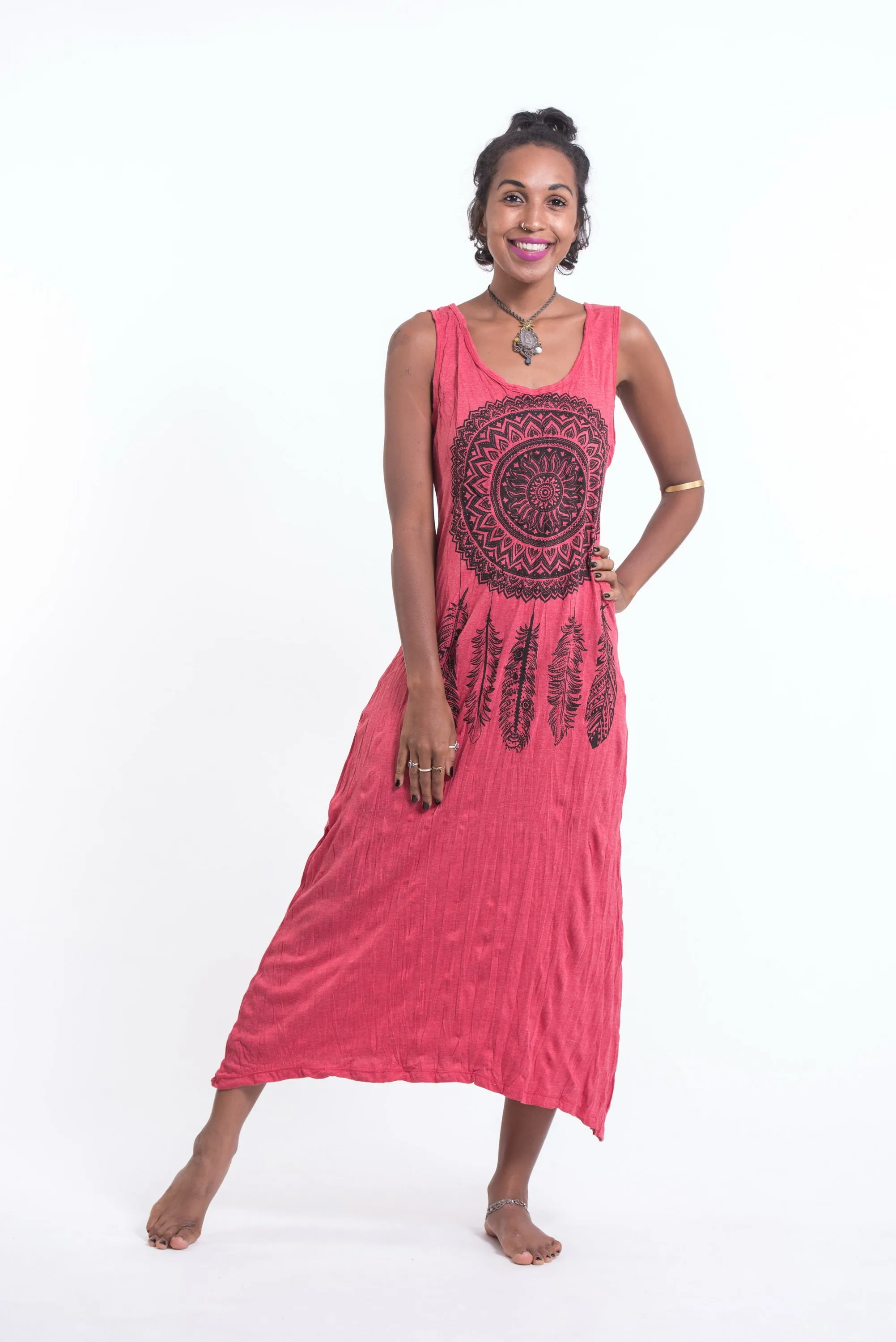 Womens Dreamcatcher Long Tank Dress in Red