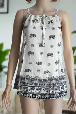 Womens Elephant Paisley Graphic Tank Top, Sleeveless Summer Shirt, Size Small, White/Black