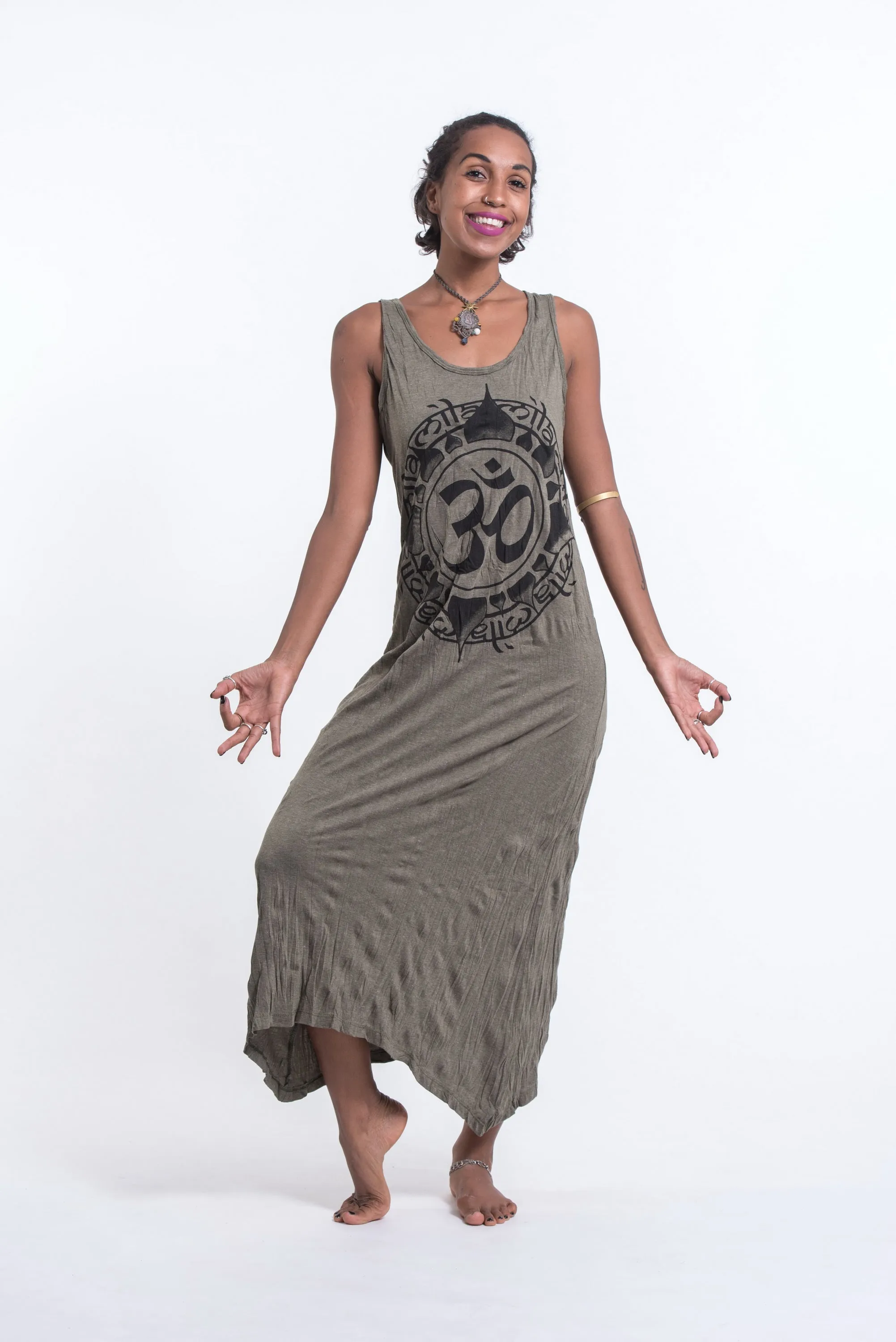 Womens Infinitee Om Long Tank Dress in Green