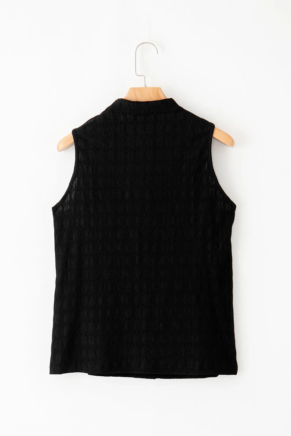 Women's Lattice Textured Split Neck Tank Top Pleated Sleeveless Blouse