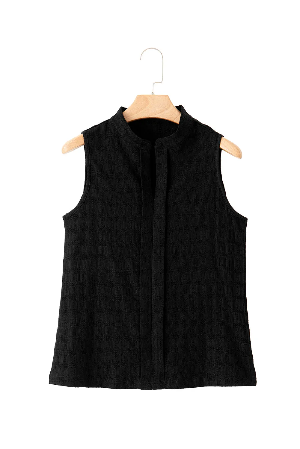 Women's Lattice Textured Split Neck Tank Top Pleated Sleeveless Blouse