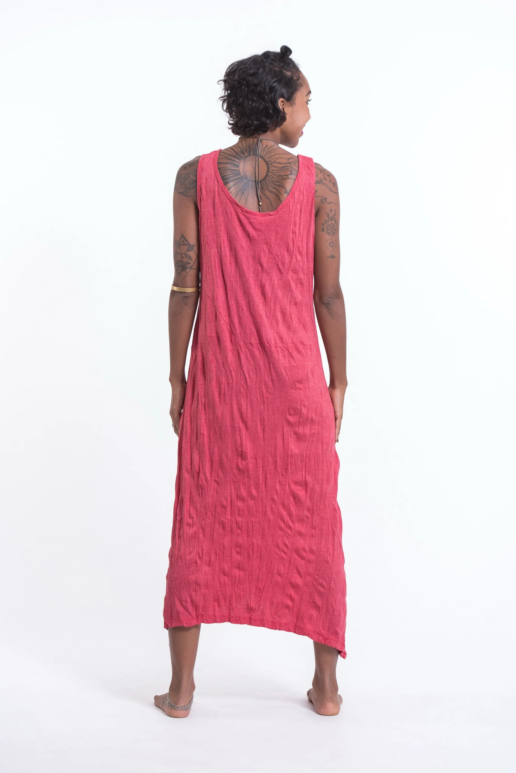 Womens Lotus Mandala Long Tank Dress in Red